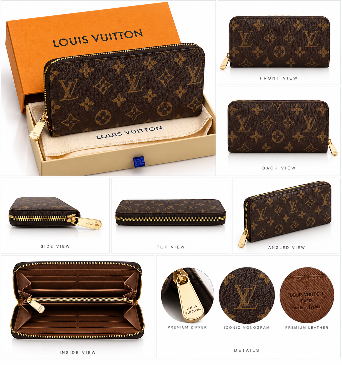 Luxury Monogram Zip Wallet